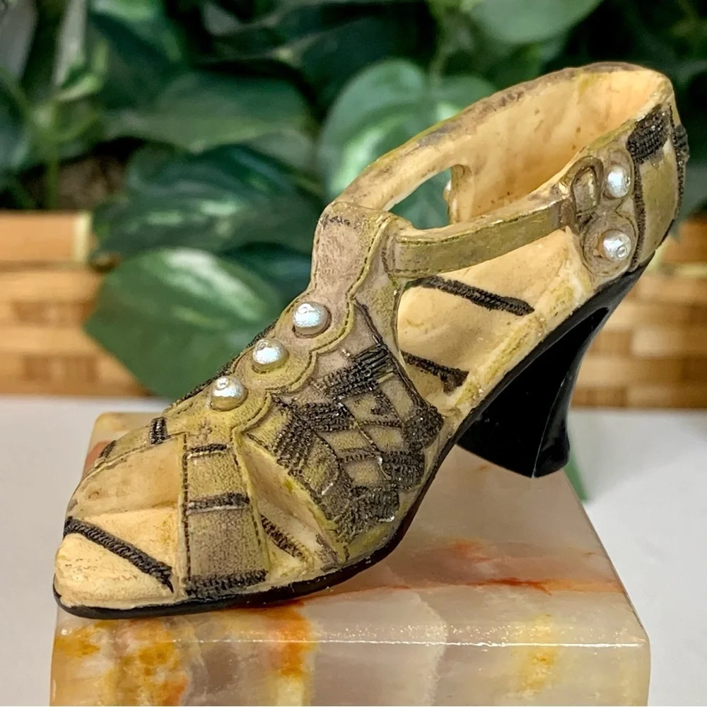 Miniature Mary Jane Shoe Beaded Chunky High Heel Fashion Figurine Collectible